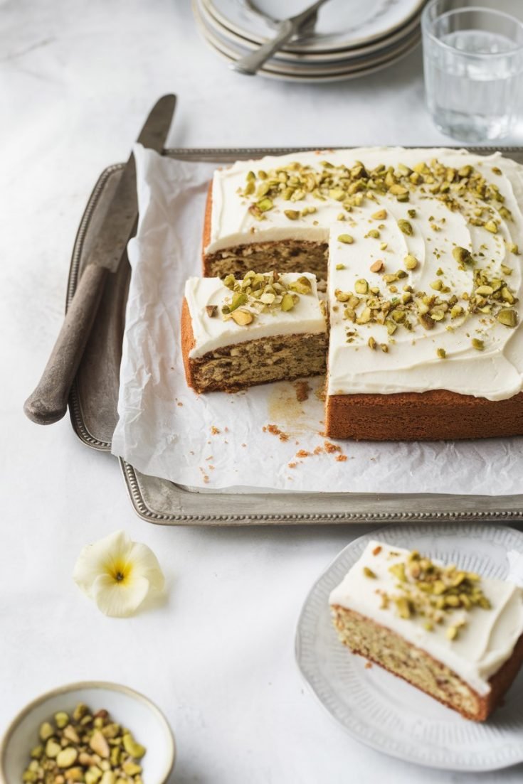 Zesty Lemon Pistachio Layer Cake with Cloud-like Mascarpone Frosting