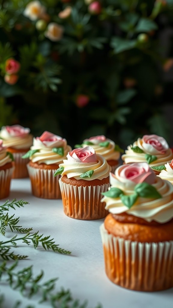 Decorated spring cupcakes with buttercream roses