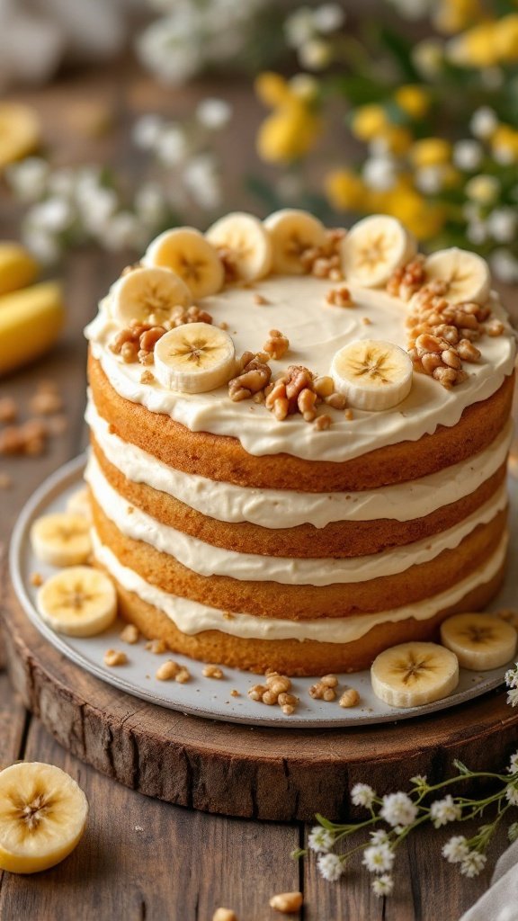 Decadent Banana Walnut Cream Cake